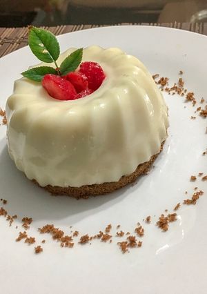 Una foto de Flan de Chirimoya