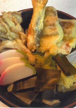 A picture of Ayu and Maitake Tempura Udon.