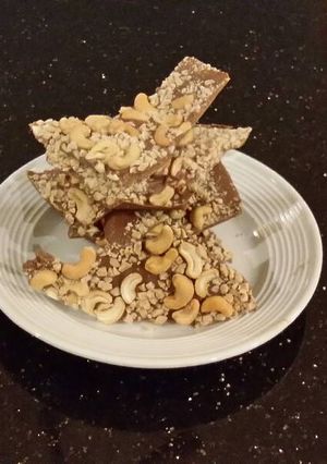 A picture of Cashew Toffee Milk Chocolate Bark.