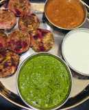 Vegetables kabab with green chutney, mint curd and garlic chutney