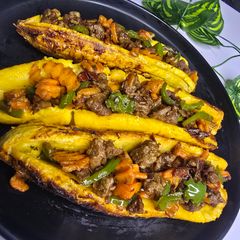 A picture of Stuffed Plantain Boat with Savory Beef & Veggies.