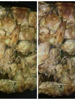 Una foto de Pollo al horno con mostaza, ajo y limón 😋😋🍗