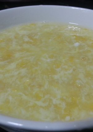 A picture of Sweet Corn Egg Drop Soup.