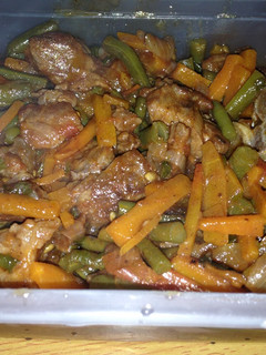 A picture of French beans(mishiri) with Carrots and beef.