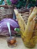 Palitos de berenjena morada y verde a la miel