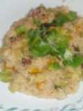 Risotto de vegetales con pulpo y pollo.