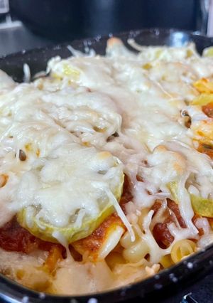 Une photo de Recette rapide pâtes tomates courgette