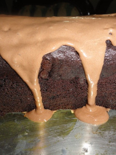 A picture of Chocolate Chip cake with Fudgy frosting.