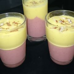 Mango,strawberry layered lassi A picture of Mango,strawberry layered lassi.