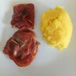 Saltimbocca with saffron mash