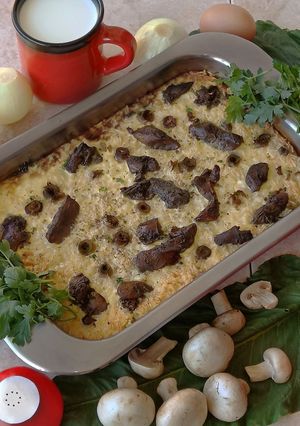 Rizsmuszaka (rakott rizs) csirkemájjal és gombával recept fotója