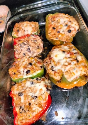 A picture of Buffalo Chicken Dip Stuffed Sweet Bell Peppers.