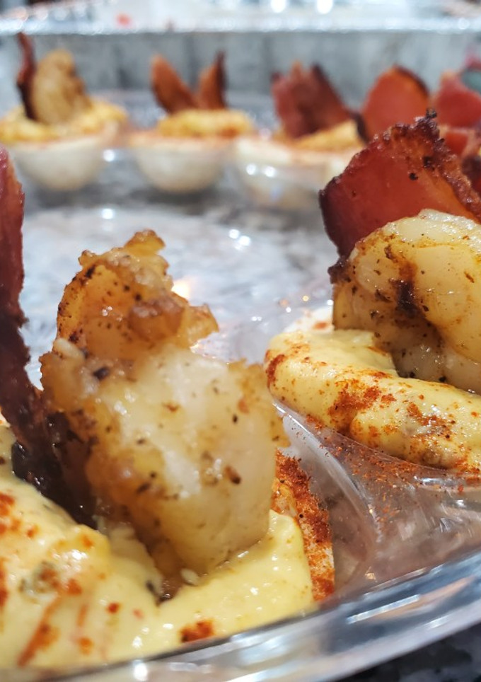 A picture of Cajun deviled eggs.