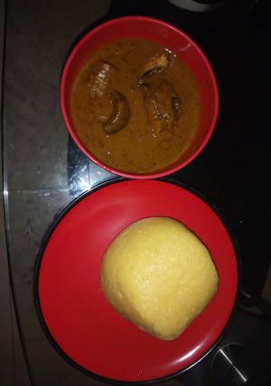 A picture of Bangs soup and Eba.