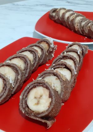 Una foto de "Sushi" dulce (postre saludable, opción sana)