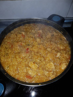 A picture of Arroz con Pollo Paella Style.
