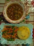 Mashed potatoes & butternut with garden peas beef and mixed veg