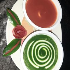 A picture of Tomato and Spinach soup.