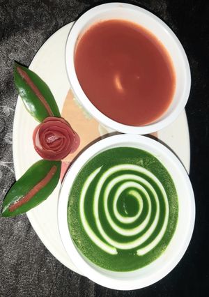 A picture of Tomato and Spinach soup.