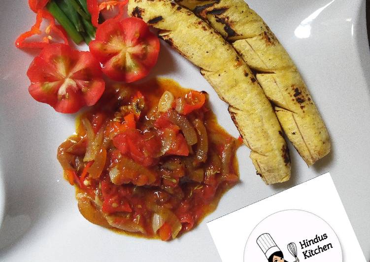 Recipe of Perfect Roasted plantain with ponmo (kpomo) sauce