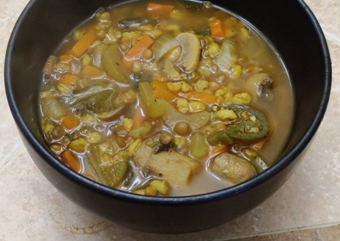 WFPB Spicy Mushroom Barley and Lentil Soup