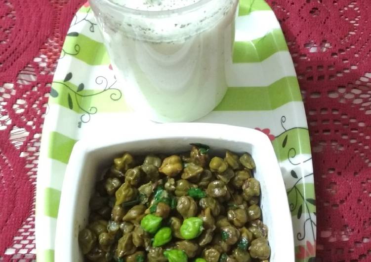 Hara chana chaat with masale wala buttermilk