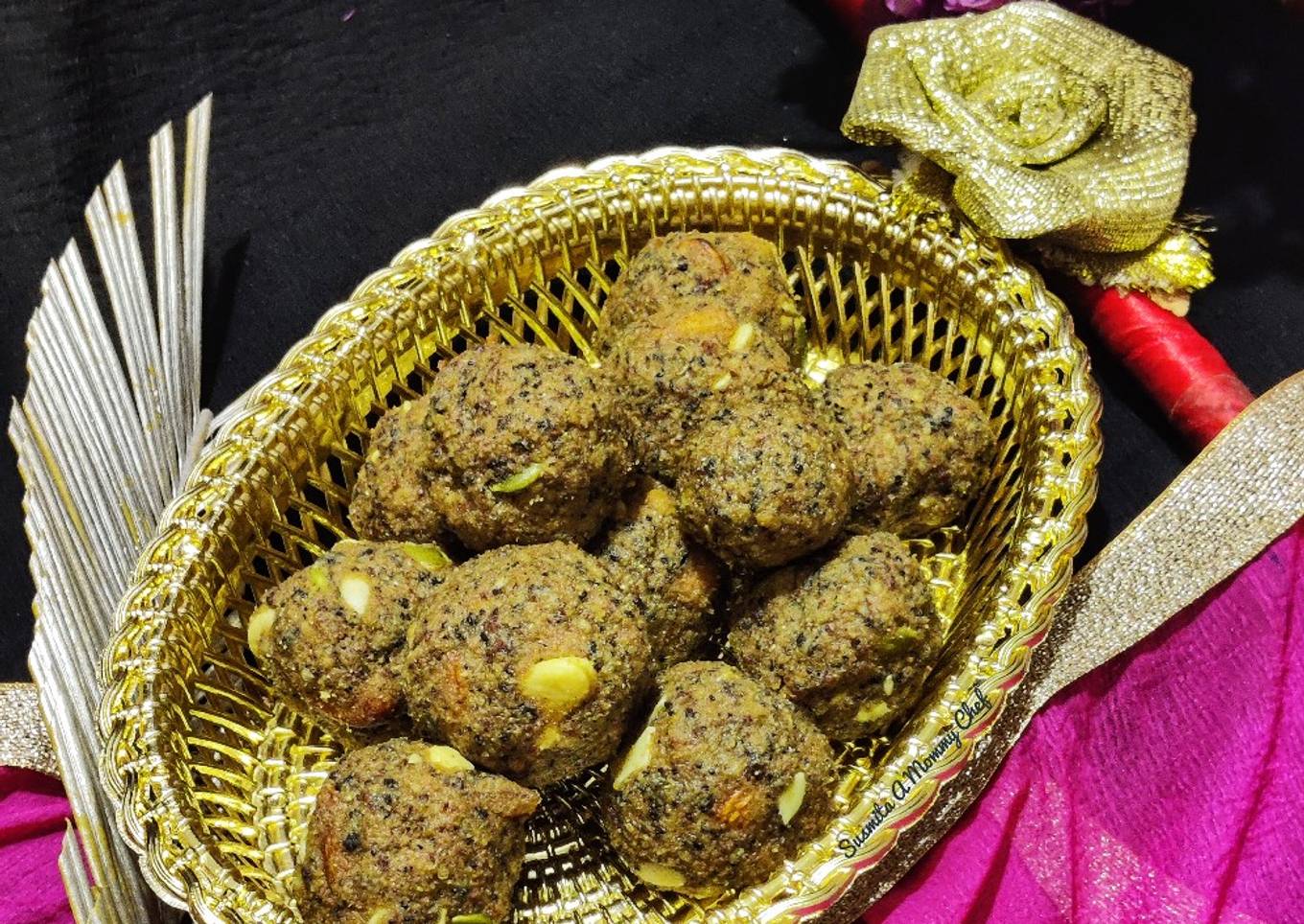 Wheat flour seeds and nuts Ladoo with leftover ghee residue