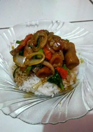 Foto resep Rice with sweet and spicy chicken sausage