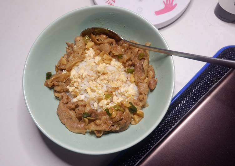 makanan Gyudon beef bowl with scrambled egg yang Lezat Sekali