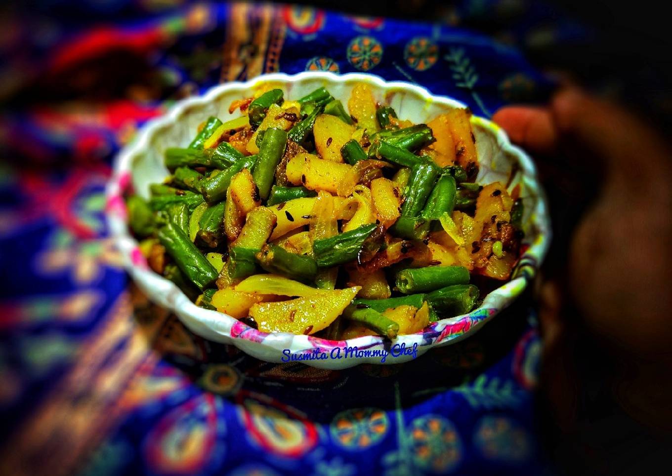 French beans and potatoes fry (beans aloo bhaja)