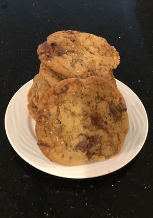 A picture of Salted Caramel Chocolate Chunk Cookies.