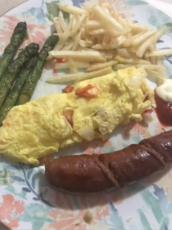 Easy Steps to Prepare Mushroom omelet,asparagus and sausage the Delicious Delicious