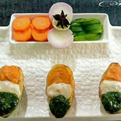 A picture of Tri-coloured potato boats.