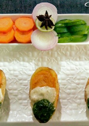 A picture of Tri-coloured potato boats.