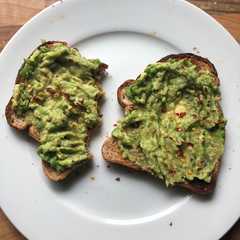 A picture of Breakfast Chilli, Avocado, Marmite on Toast.