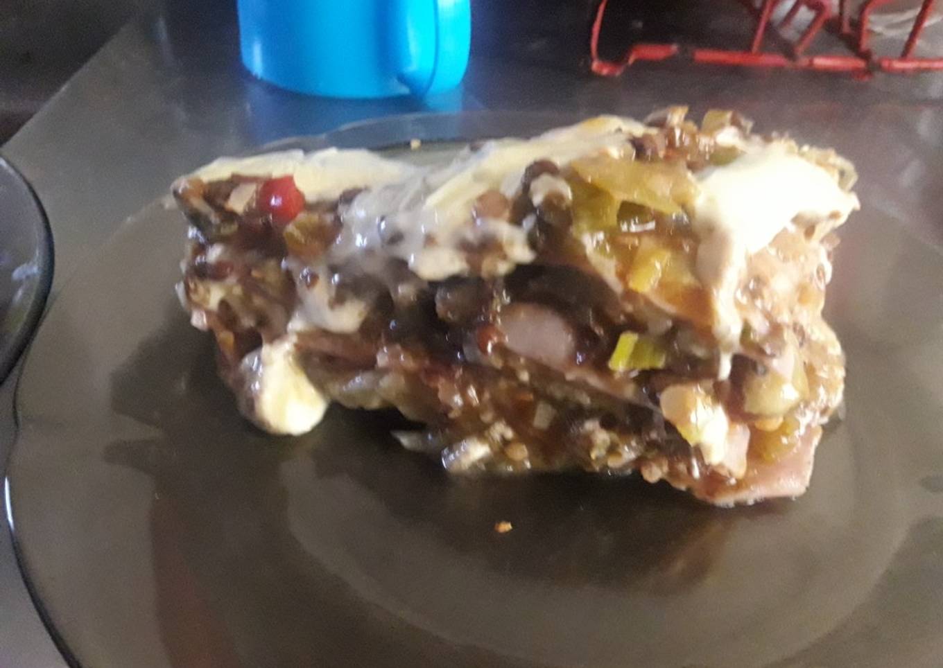 Lasaña de berenjenas y salsa de lentejas