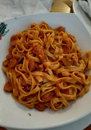 A picture of Pasta with sausages.