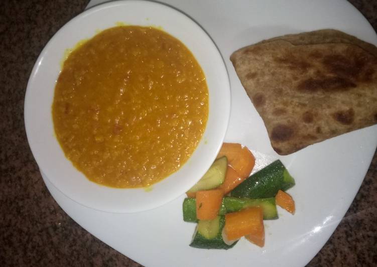 How to Prepare Perfect Masoordaalcurry steamedveggies and Brown chapati #4weekchallenge