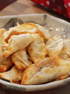 A picture of Banana and Chocolate Gyoza mini pie.