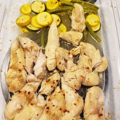 A picture of One Pan Lemon Garlic Chicken & Vegetables.