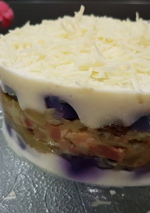 Foto principal de Timbal de borraja y limón con patatas moradas y beicon!!!
