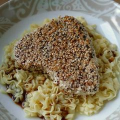 Vickys Sesame & Poppy Seed Crusted Tuna, GF DF EF SF NF A picture of Vickys Sesame & Poppy Seed Crusted Tuna, GF DF EF SF NF.