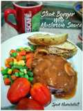 Steak Burger with Mushrooms Sauce