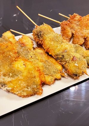 A picture of Crispy Skewered Katsu with Rice Flour Batter.