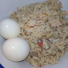 A picture of Jollop rice and boiled egg.