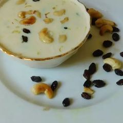 A picture of Little millet payasam with almond milk.