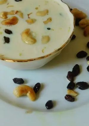 A picture of Little millet payasam with almond milk.