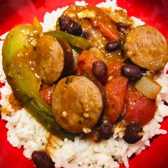 A picture of Smoked Chorizo Sausage with Black Beans.