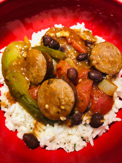 A picture of Smoked Chorizo Sausage with Black Beans.