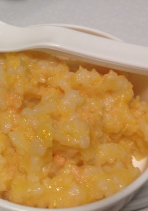 Foto resep Nasi tim jagung salmon (MPASI 10 bln +)